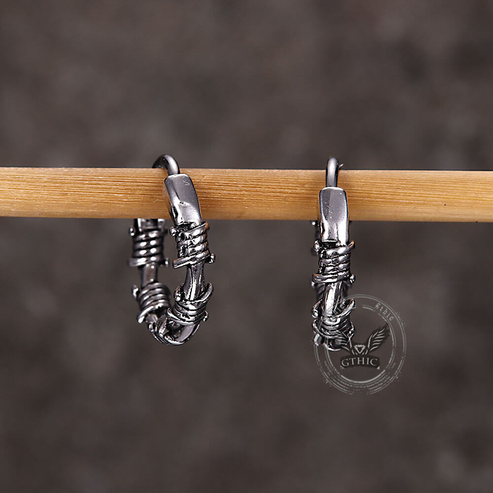 Vintage Rattan Wrapped Stainless Steel Hoop Earrings