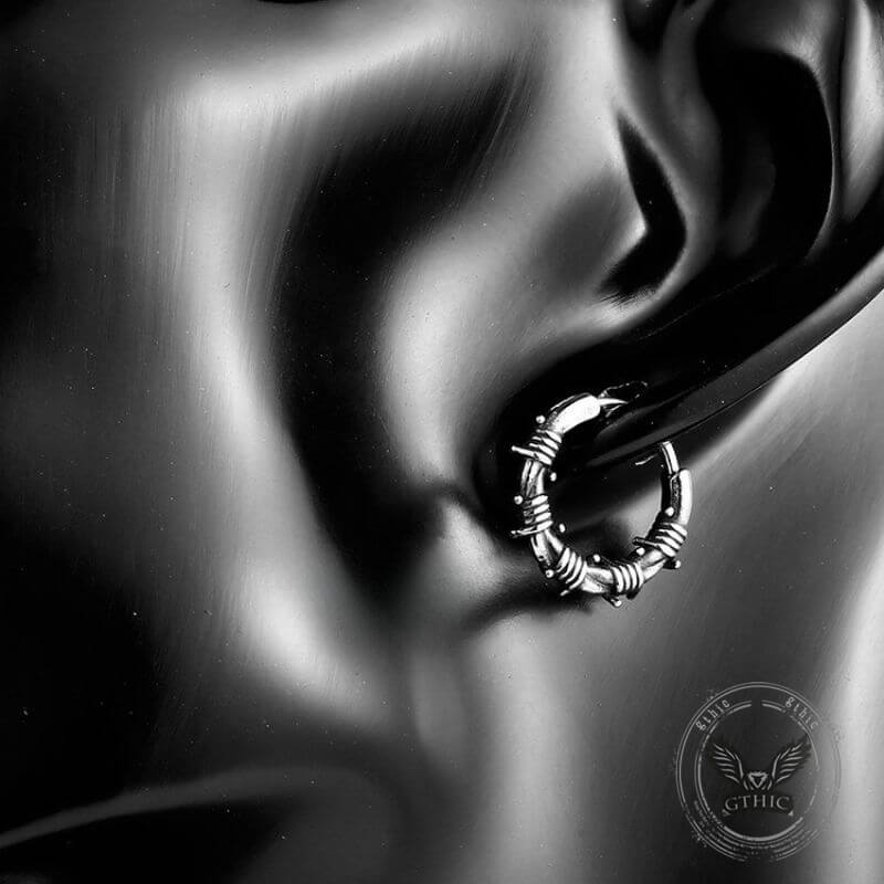 Vintage Rattan Wrapped Stainless Steel Hoop Earrings | Gthic.com