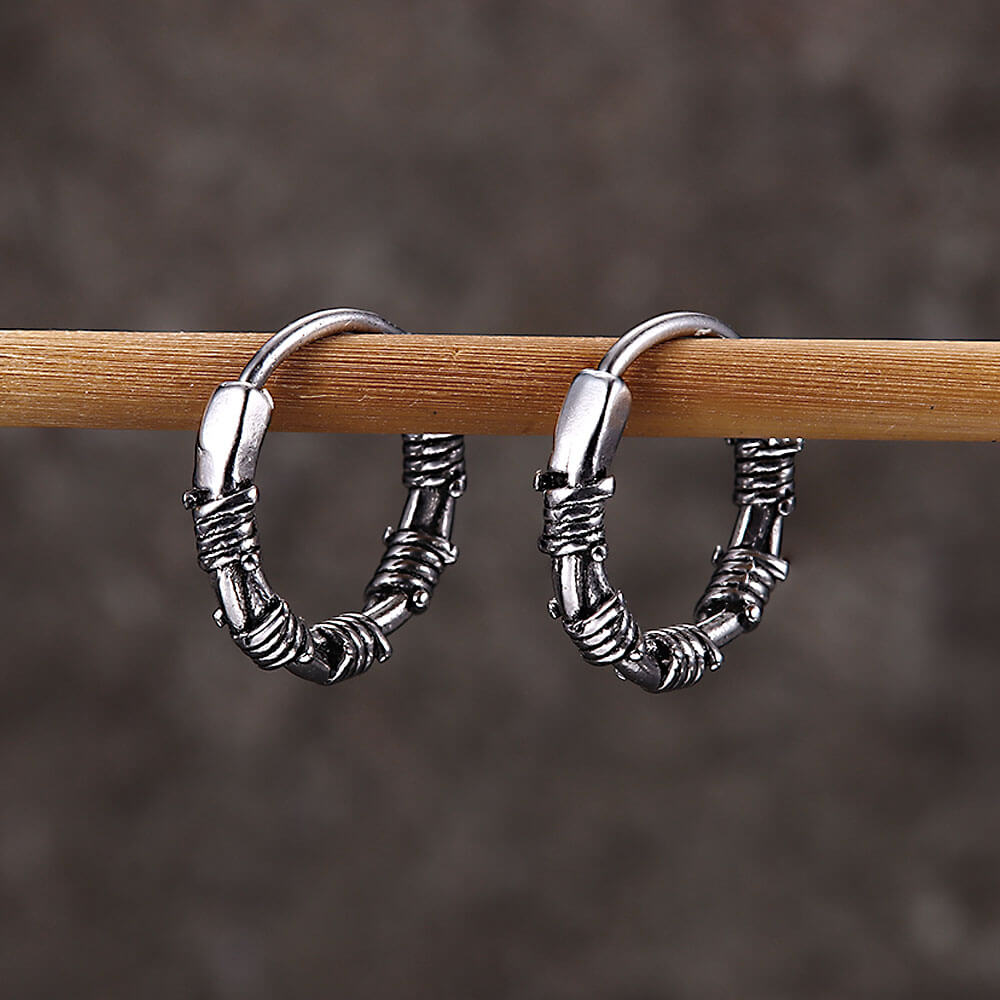 Vintage Rattan Wrapped Stainless Steel Hoop Earrings | Gthic.com