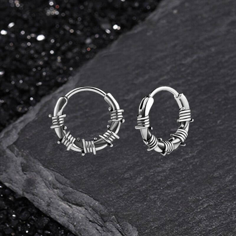 Vintage Rattan Wrapped Stainless Steel Hoop Earrings | Gthic.com