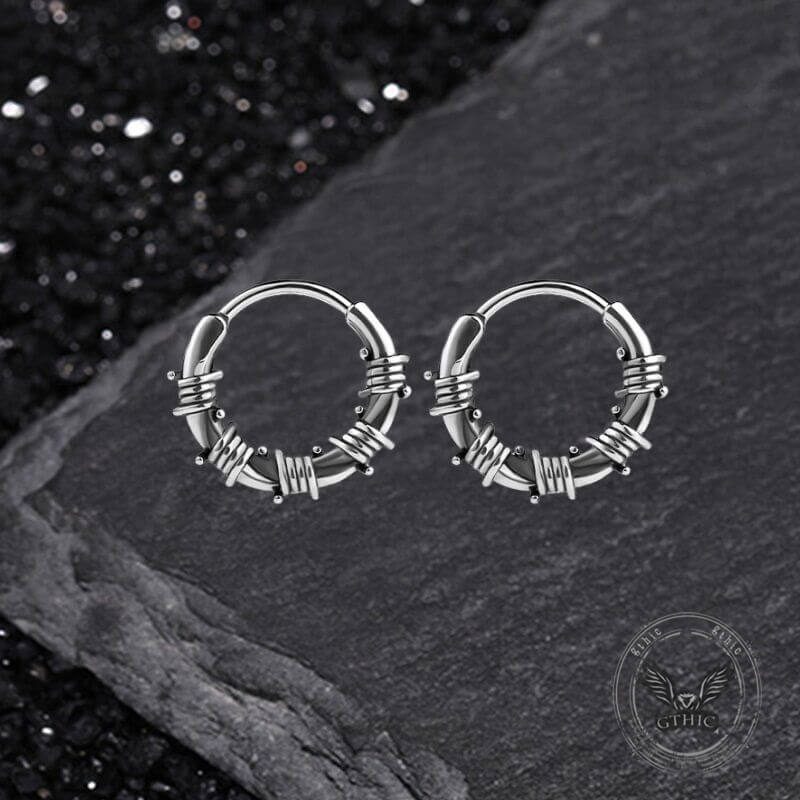 Vintage Rattan Wrapped Stainless Steel Hoop Earrings | Gthic.com