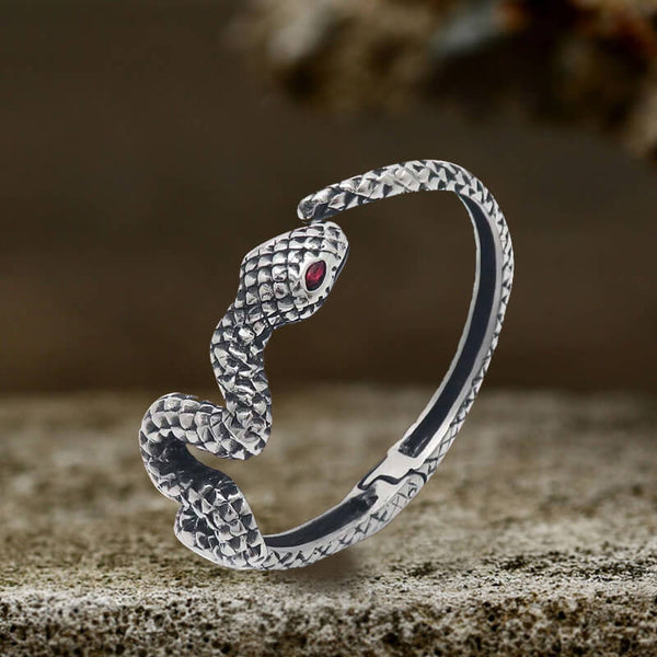 Vintage Red Eye Snake Shape Stainless Steel Bracelet 01 | Gthic.com