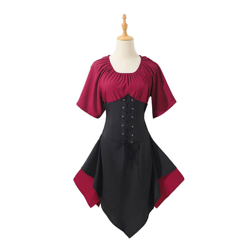 Vintage Renaissance Lace-Up Irregular Hem Mini Dress | Gthic.com
