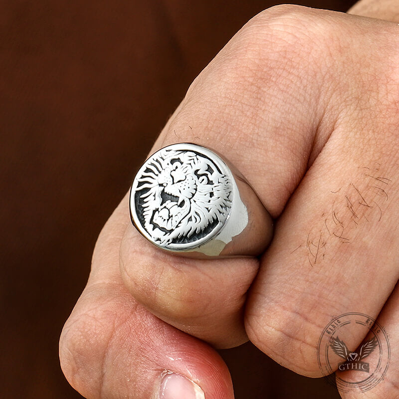 Vintage Roaring Tiger Head Stainless Steel Ring | Gthic.com