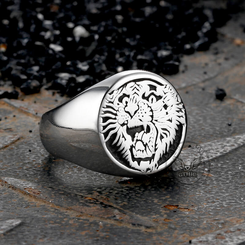 Vintage Roaring Tiger Head Stainless Steel Ring | Gthic.com