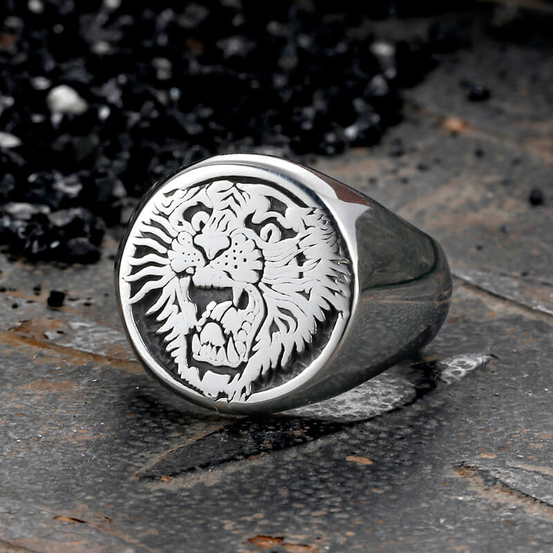 Vintage Roaring Tiger Head Stainless Steel Ring | Gthic.com