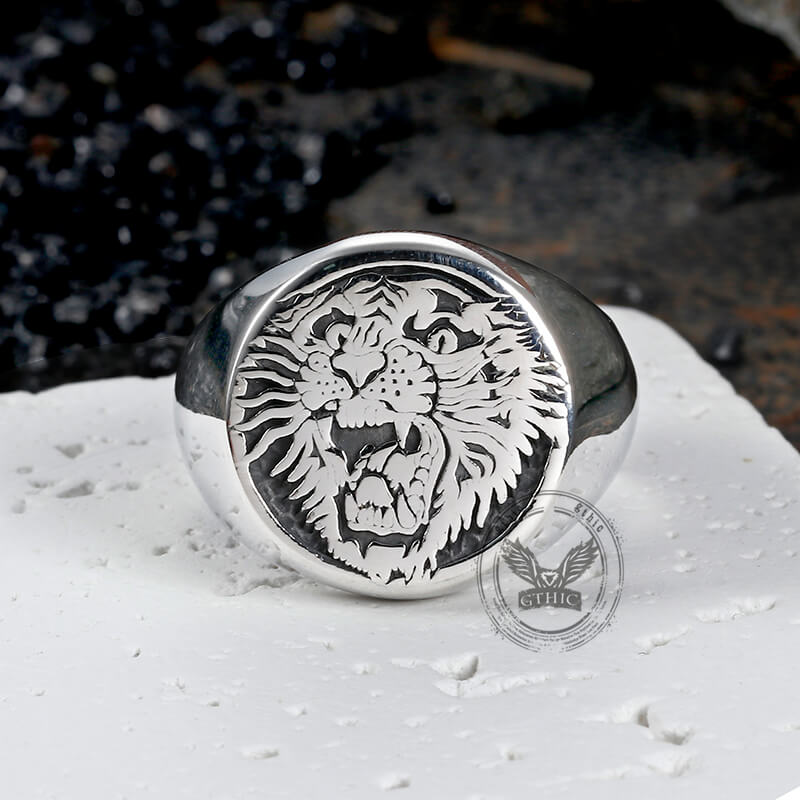 Vintage Roaring Tiger Head Stainless Steel Ring | Gthic.com