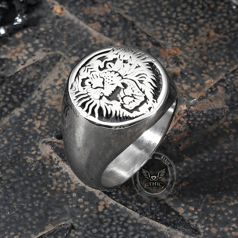 Vintage Roaring Tiger Head Stainless Steel Ring | Gthic.com