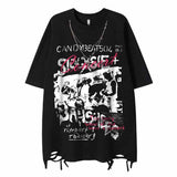 Vintage Rock Singer Character Print Ripped T-shirt 02 | Gthic.com