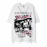 Vintage Rock Singer Character Print Ripped T-shirt 03 | Gthic.com