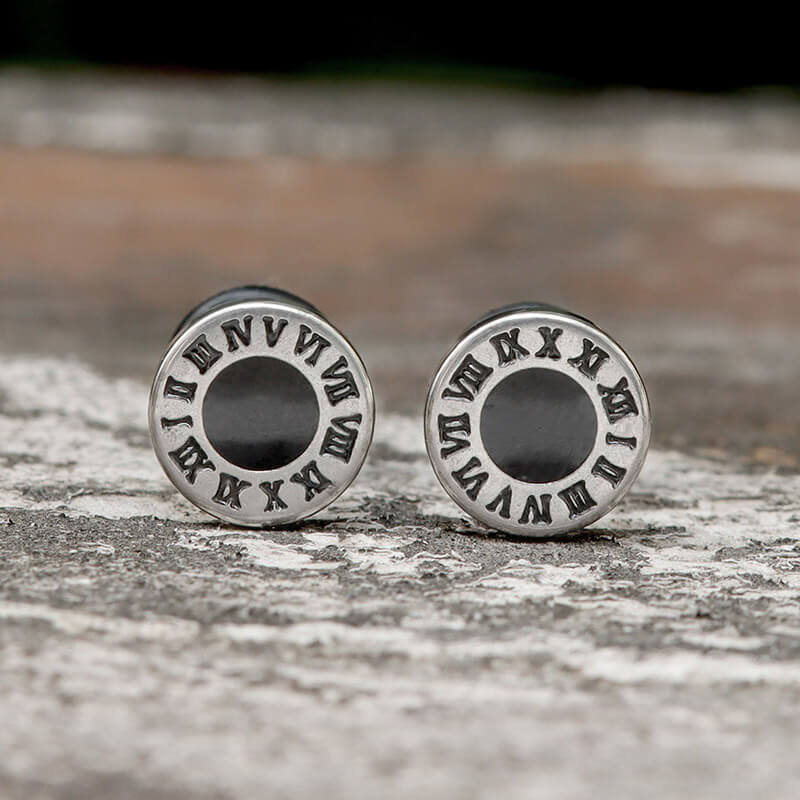 Vintage Roman Numeral Stainless Steel Stud Earrings | Gthic.com