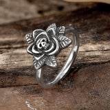 Vintage Rose Skull Stainless Steel Ring | Gthic.com