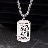 Vintage Rotatable Gear Stainless Steel Square Pendant
