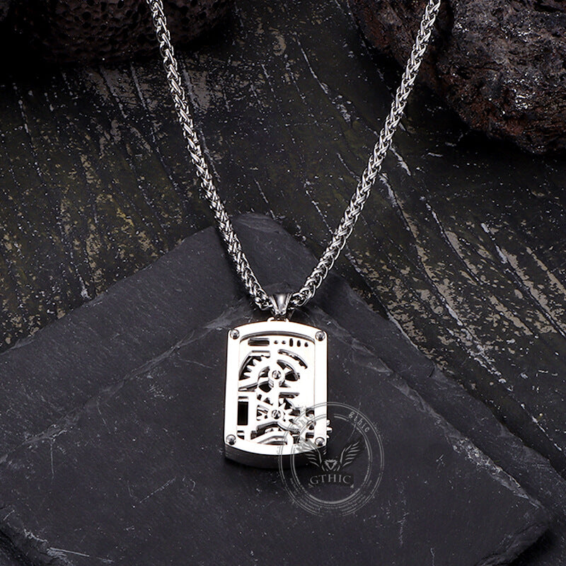 Vintage Rotatable Gear Stainless Steel Square Pendant