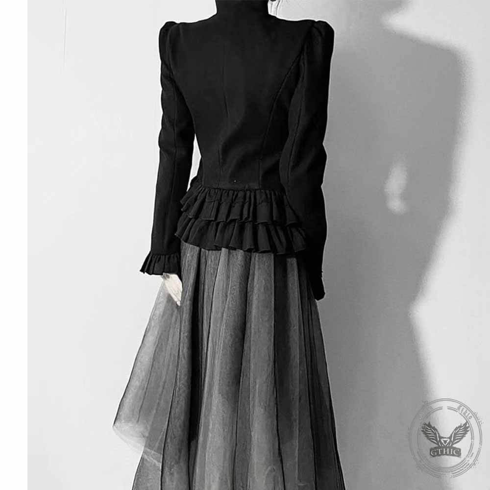 Vintage Ruffled Top Irregular Tulle Skirt Set 02 | Gthic.com