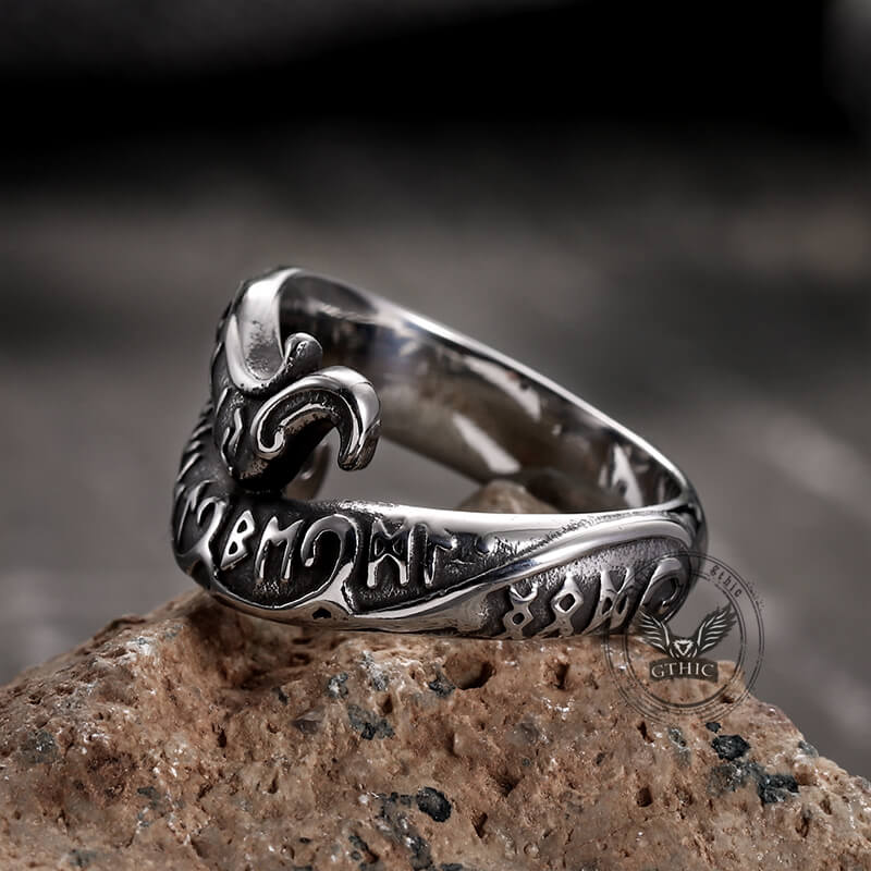 Vintage Rune Symbol Serpent Stainless Steel Viking Ring