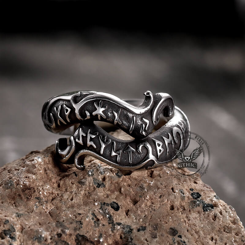 Vintage Rune Symbol Serpent Stainless Steel Viking Ring