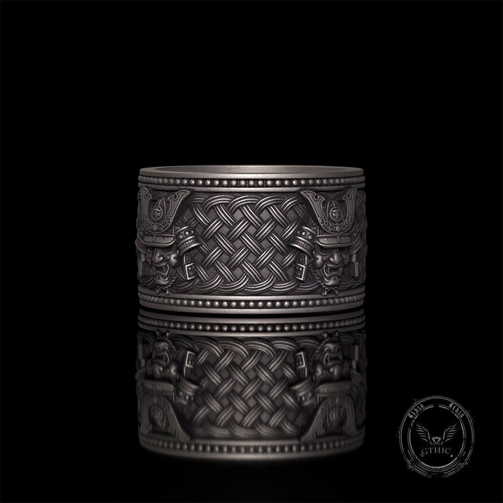 Vintage Samurai Warrior Sterling Silver Band Ring