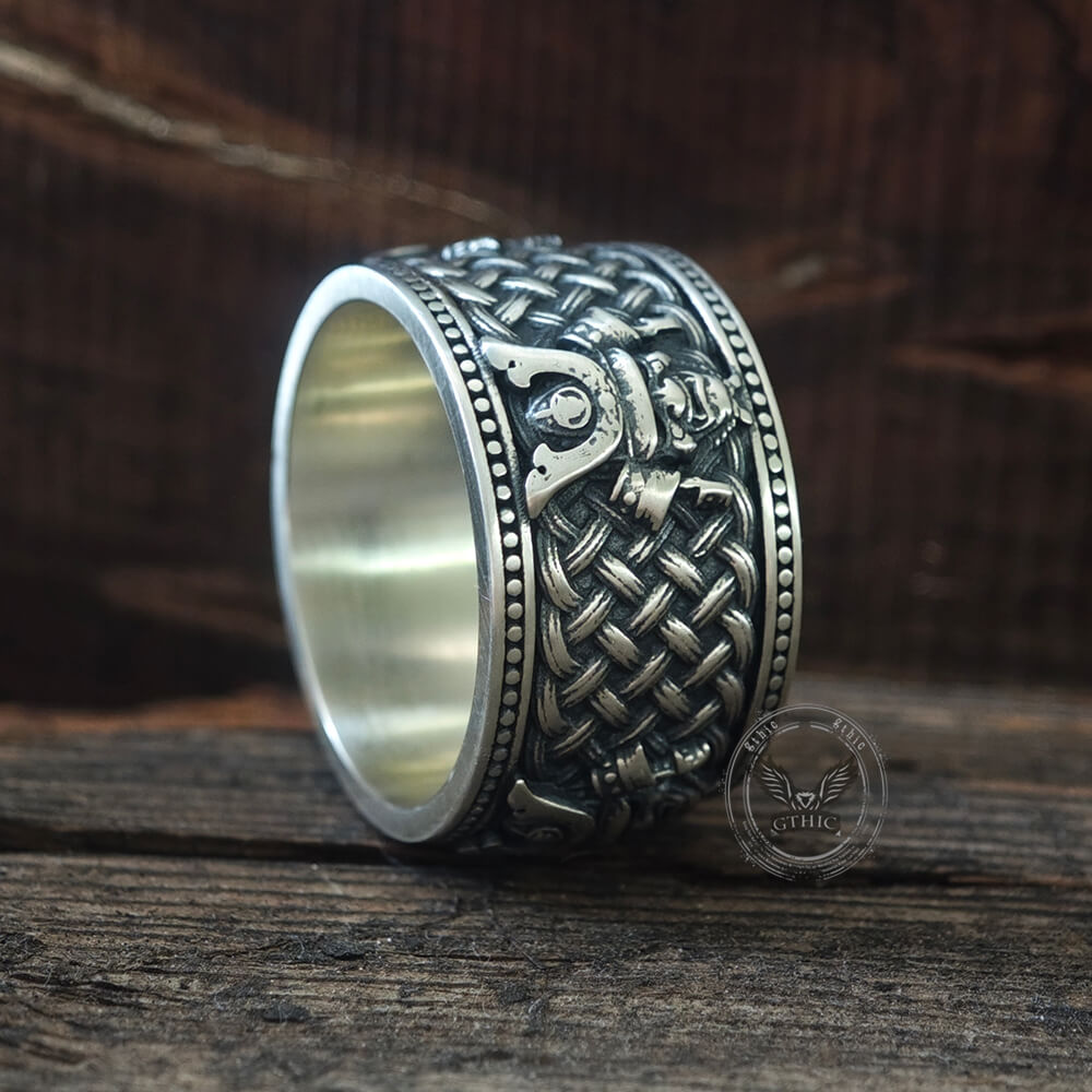 Vintage Samurai Warrior Sterling Silver Band Ring