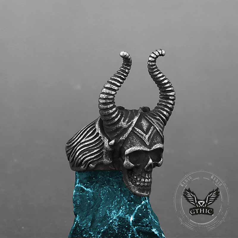 Vintage Satan Horn Stainless Steel Skull Ring | Gthic.com