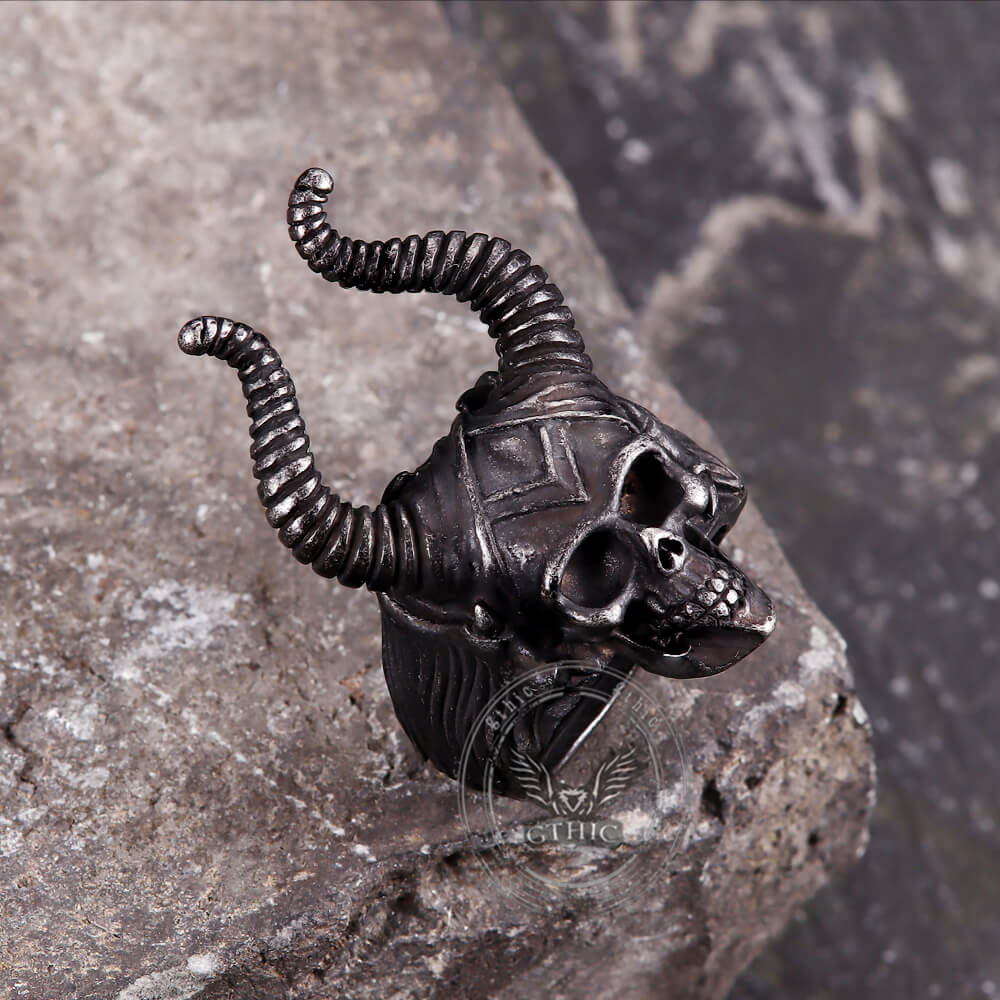 Vintage Satan Horn Stainless Steel Skull Ring | Gthic.com