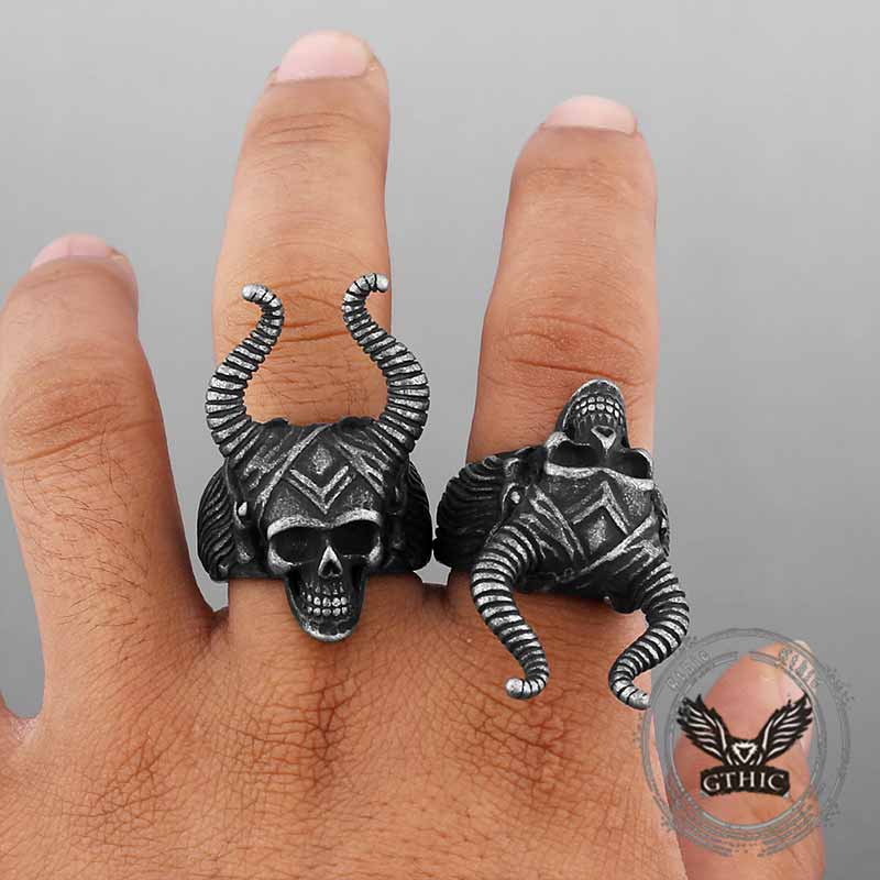 Vintage Satan Horn Stainless Steel Skull Ring | Gthic.com