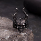 Vintage Satan Horn Stainless Steel Skull Ring | Gthic.com