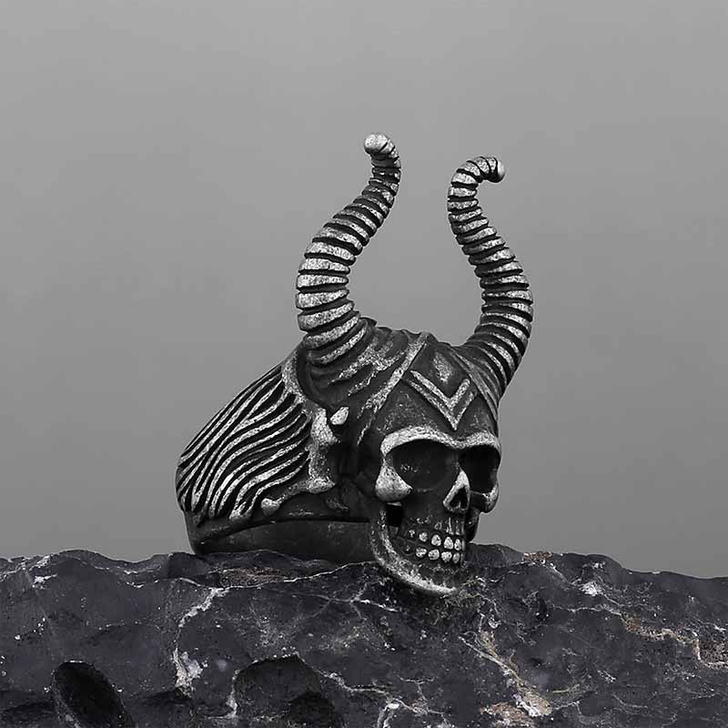 Vintage Satan Horn Stainless Steel Skull Ring | Gthic.com