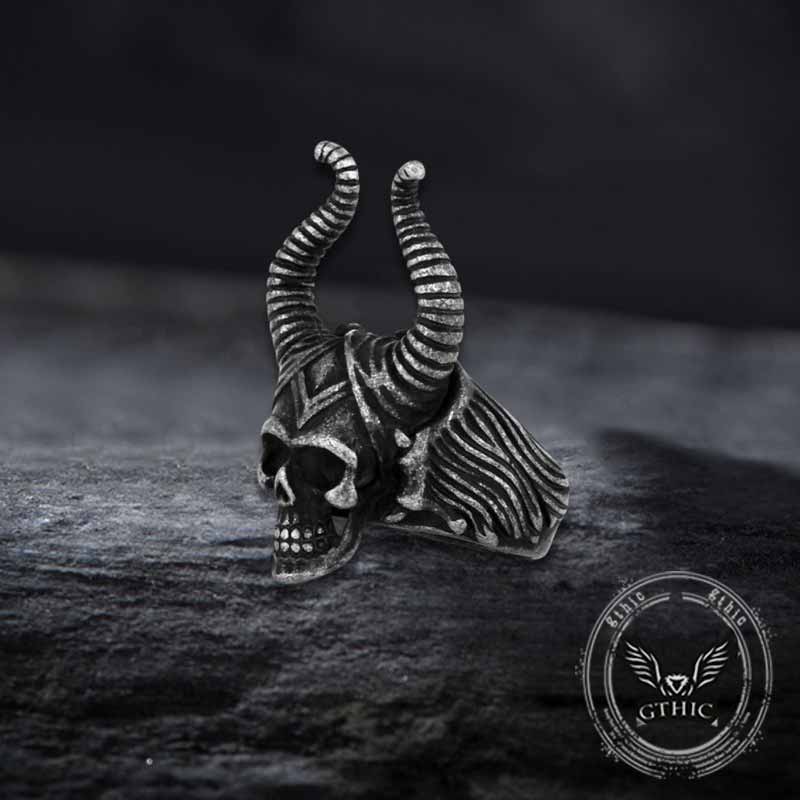 Anello teschio in acciaio inossidabile con corno Satan Devil