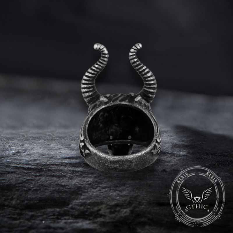 Anello teschio in acciaio inossidabile con corno Satan Devil