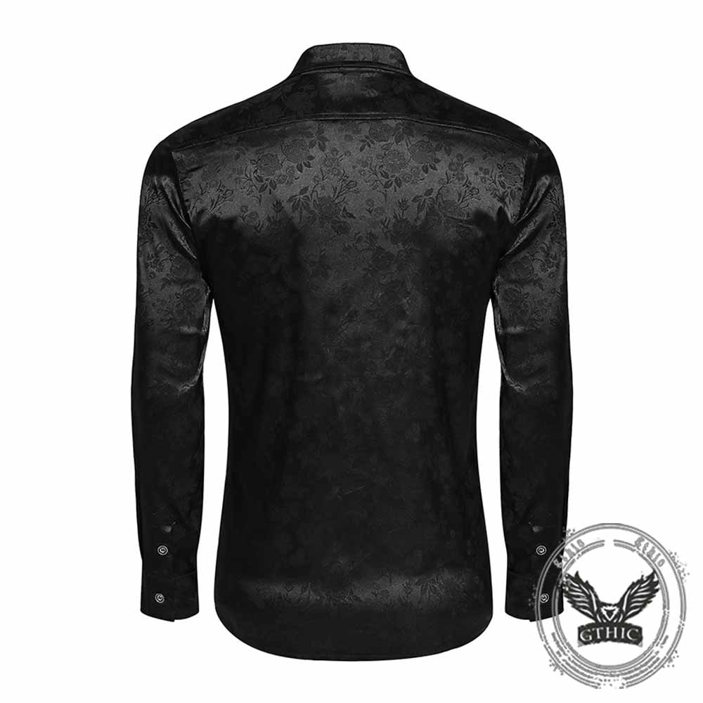 Vintage Satin Floral Jacquard Long Sleeve Shirt | Gthic.com