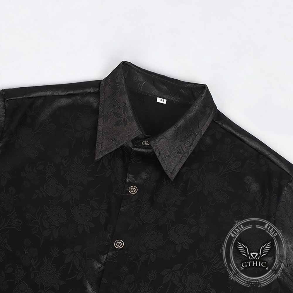 Vintage Satin Floral Jacquard Long Sleeve Shirt
