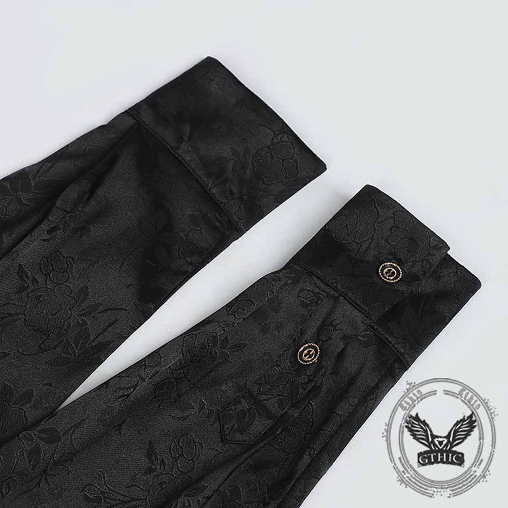 Vintage Satin Floral Jacquard Long Sleeve Shirt