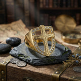 Vintage Shield Cross Diamond Stainless Steel Ring