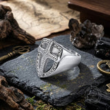 Vintage Shield Cross Diamond Stainless Steel Ring