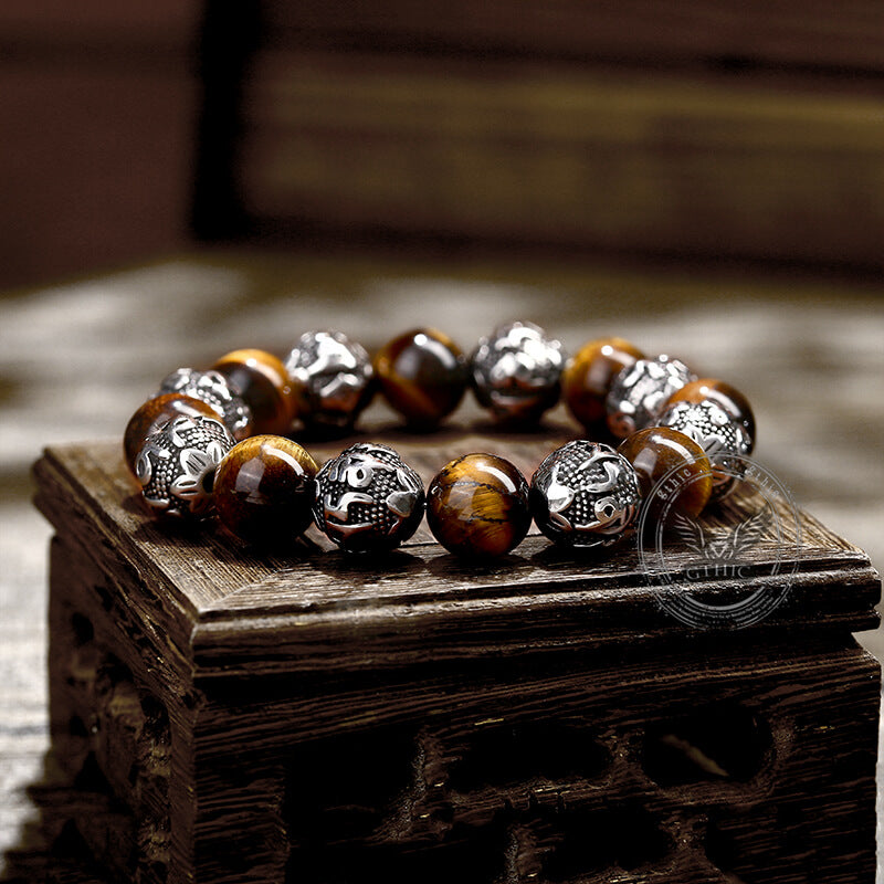 Vintage Six-character Stainless Steel Buddha Bead Bracelet