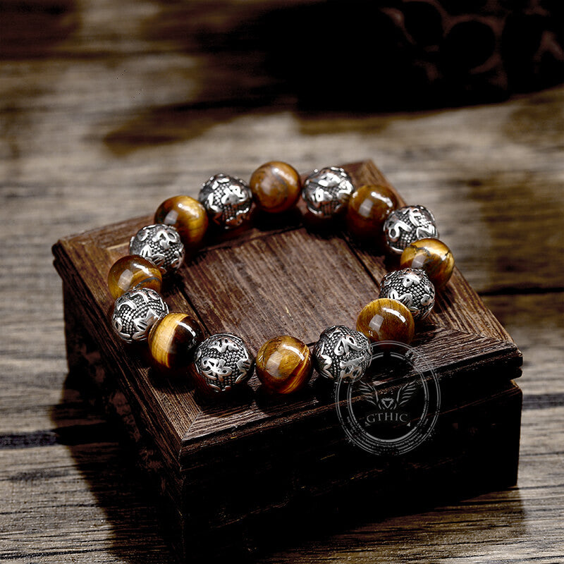 Vintage Six-character Stainless Steel Buddha Bead Bracelet