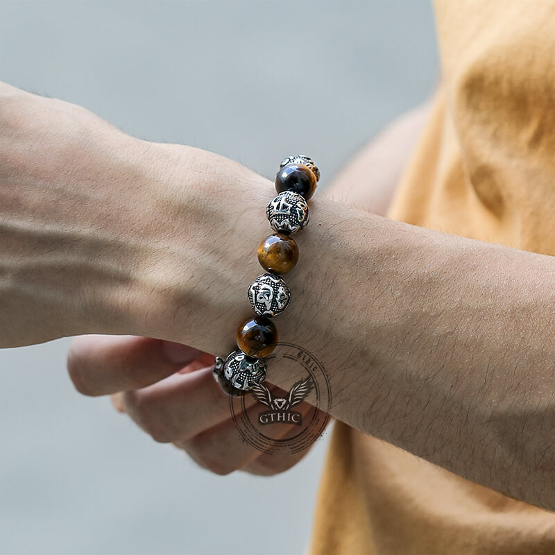 Vintage Six-character Stainless Steel Buddha Bead Bracelet