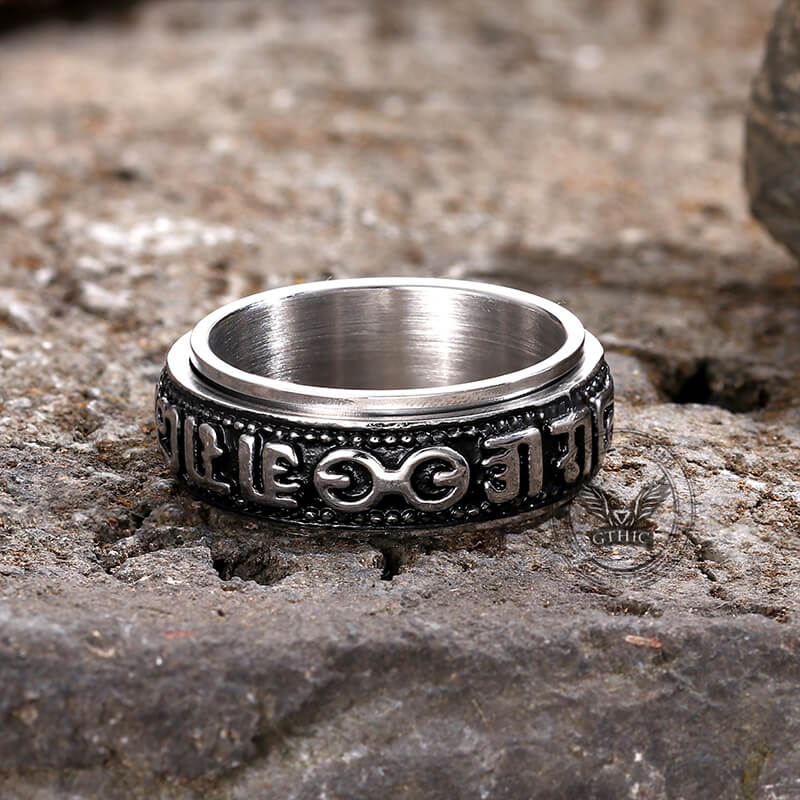 Vintage Six-Word Mantra Stainless Steel Spinner Ring | Gthic.com