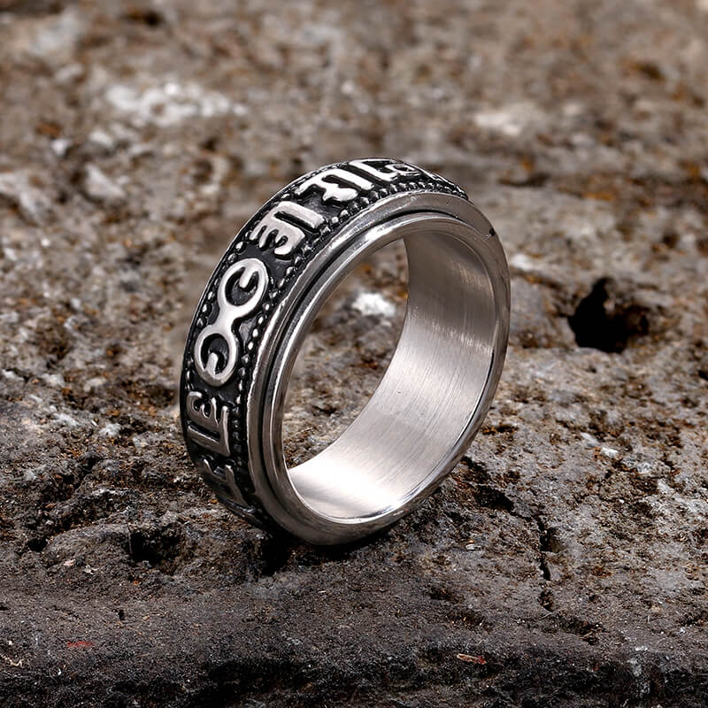 Vintage Six-Word Mantra Stainless Steel Spinner Ring | Gthic.com