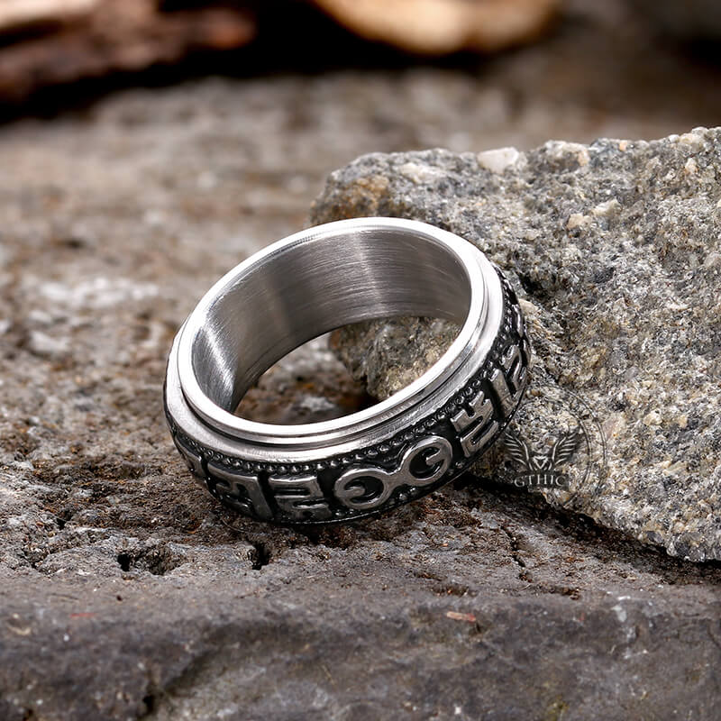 Vintage Six-Word Mantra Stainless Steel Spinner Ring | Gthic.com