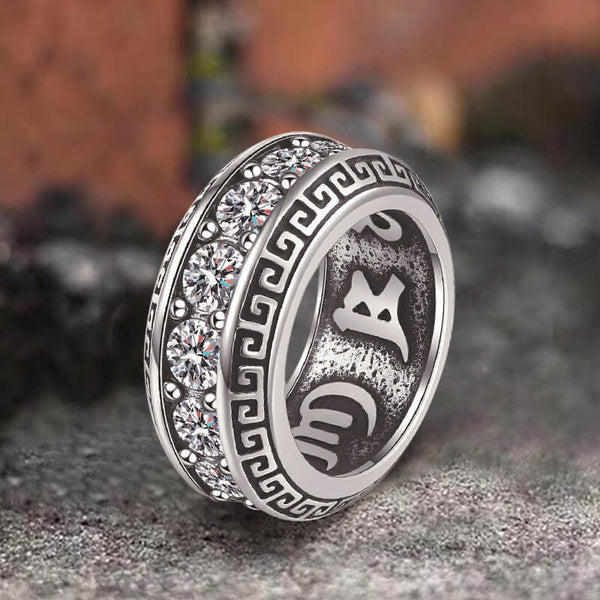Vintage Six-Word Mantra Zircon Stainless Steel Ring 01 | Gthic.com