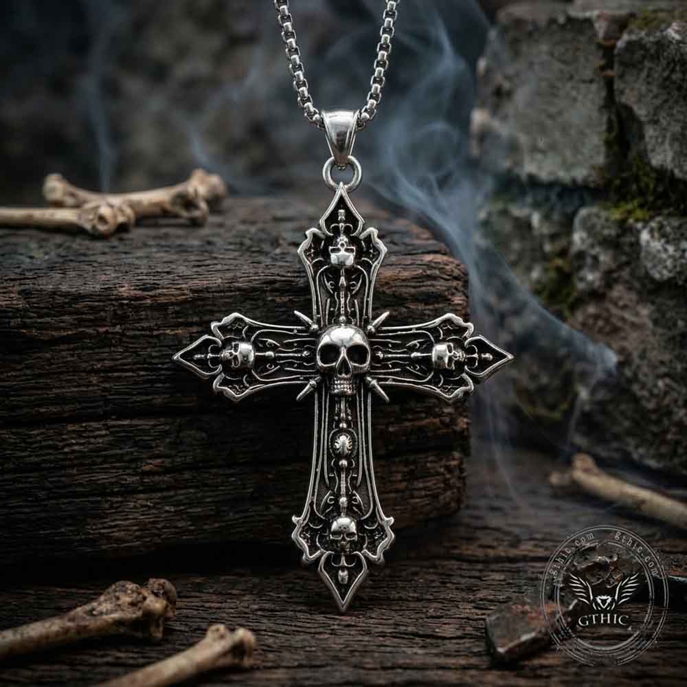 Vintage Skull Baroque Cross Stainless Steel Pendant