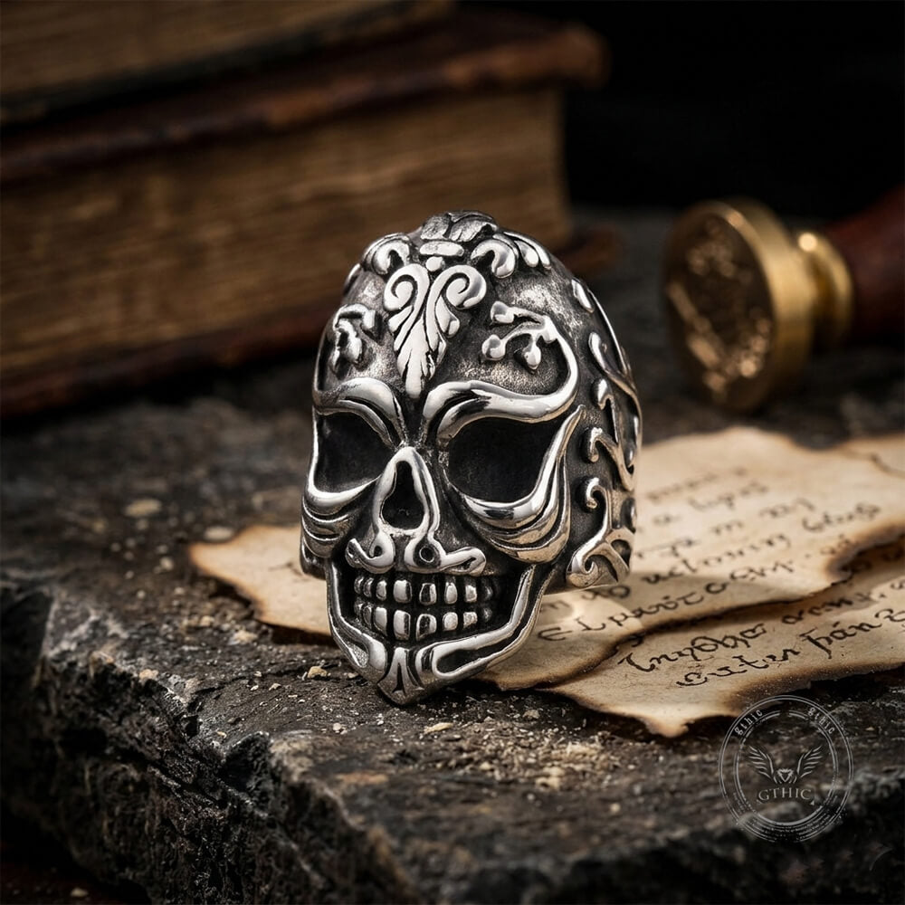 Vintage Skull Filigree Stainless Steel Gothic Ring | Gthic.com