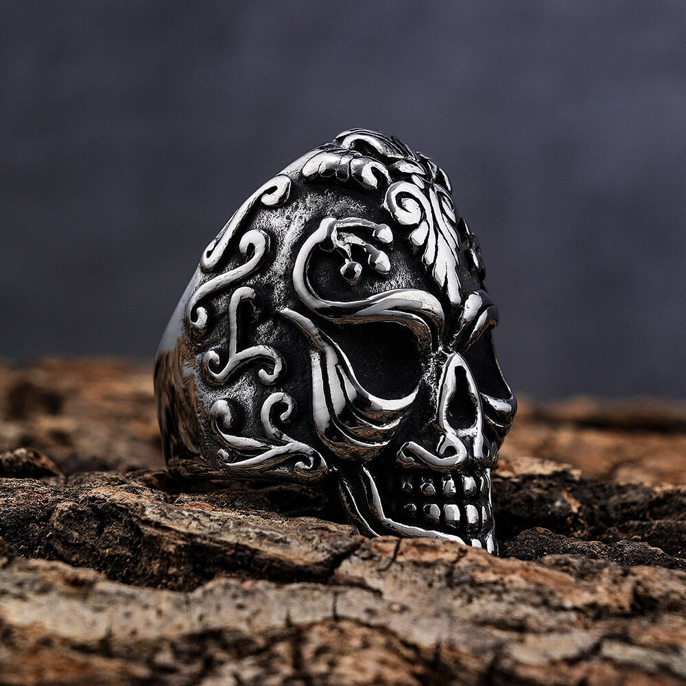 Vintage Skull Filigree Stainless Steel Gothic Ring | Gthic.com