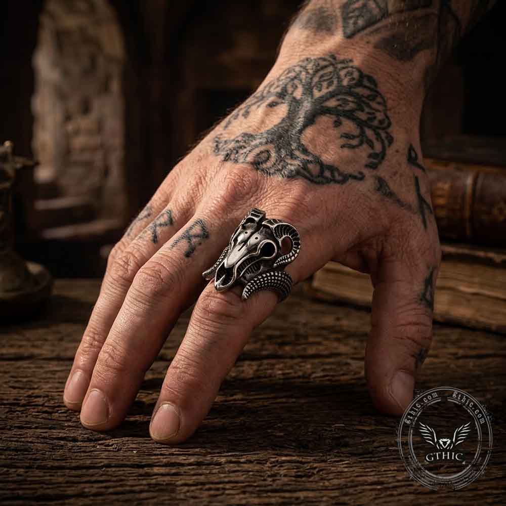 Vintage Skull Goat Head Stainless Steel Ring | Gthic.com