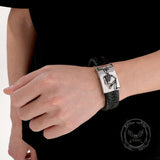 Vintage Skull Halloween Stainless Steel Leather Bracelet 02 | Gthic.com