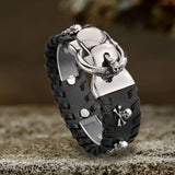 Vintage Skull Halloween Stainless Steel Leather Bracelet 04 | Gthic.com