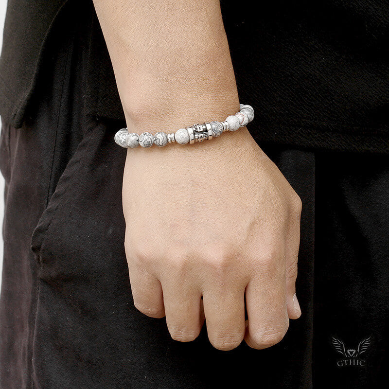 Vintage Skull Pattern Natural Stone Bracelet | Gthic.com