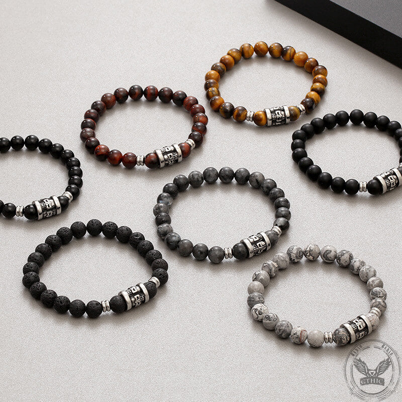 Vintage Skull Pattern Natural Stone Bracelet | Gthic.com